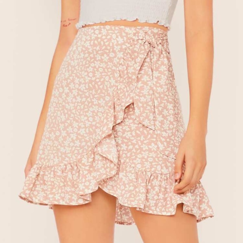 Floral Wrap Ruffle Skirt